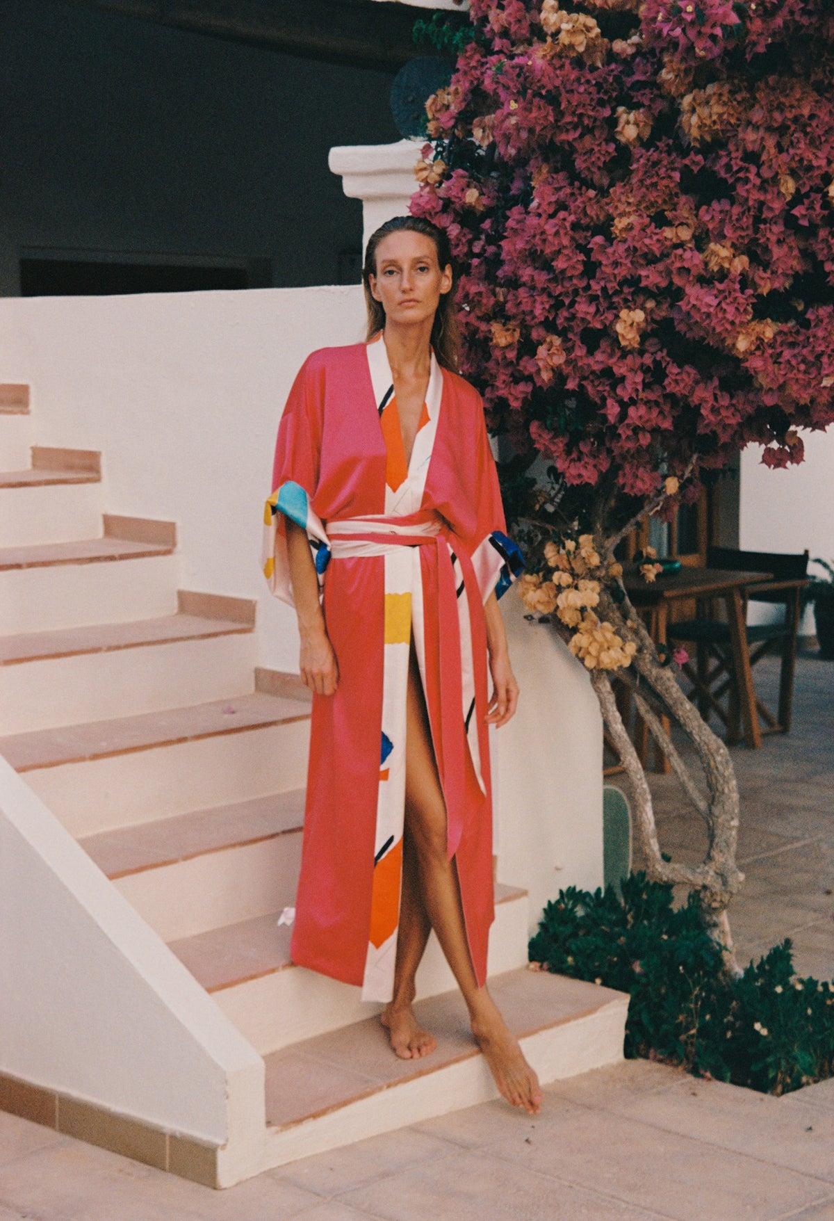 IBIZA VISTA REVERSIBLE PINK SILK KIMONO