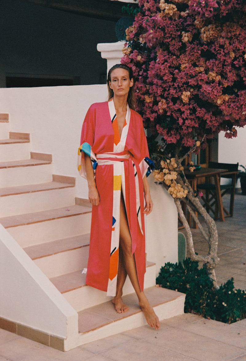 IBIZA VISTA REVERSIBLE PINK SILK KIMONO