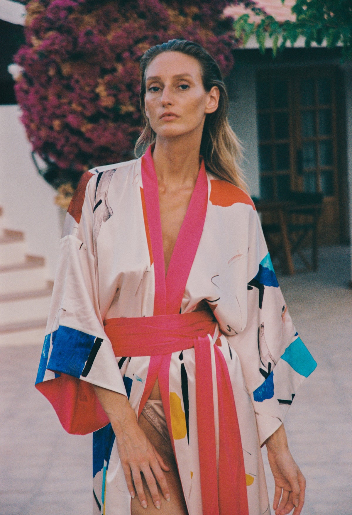 IBIZA VISTA REVERSIBLE PINK SILK KIMONO