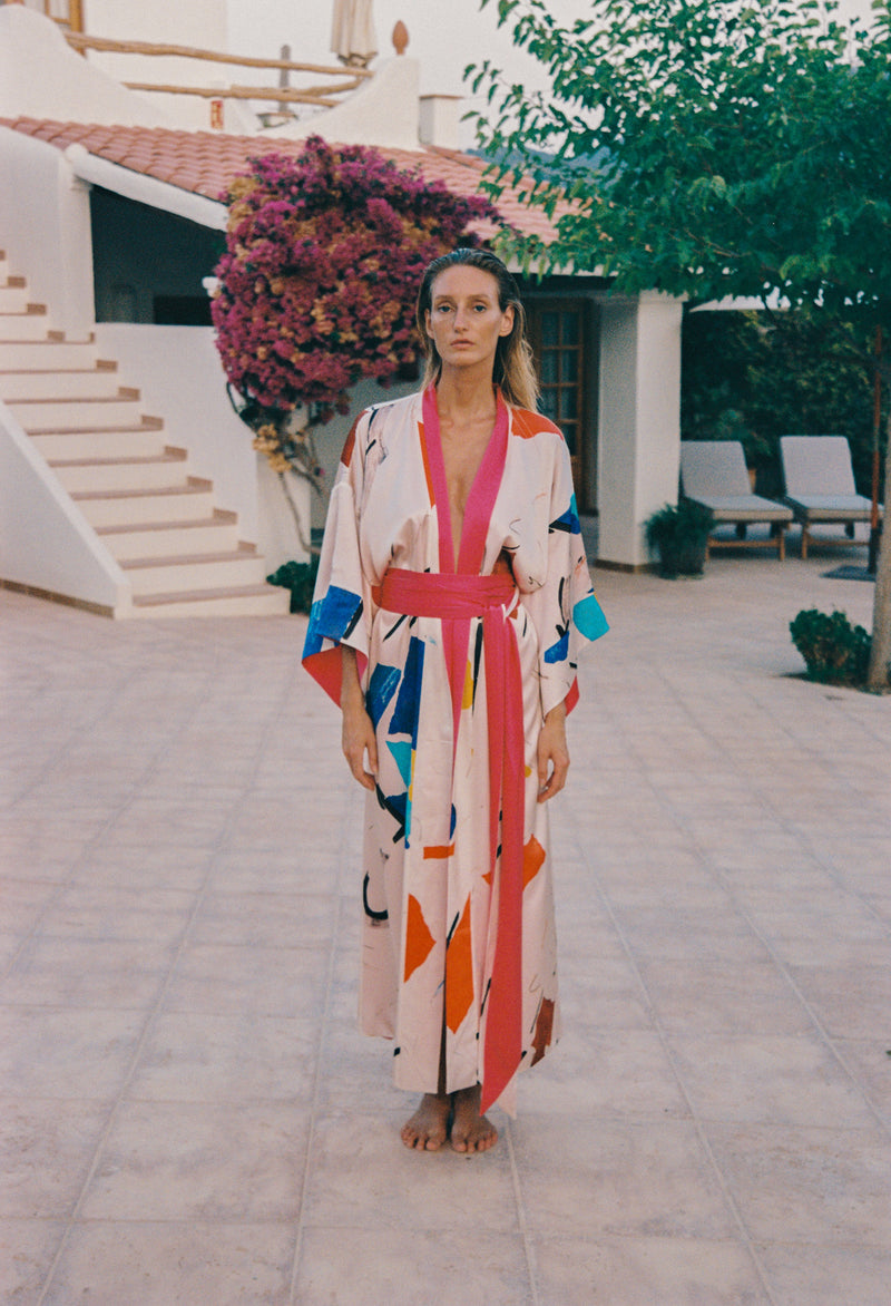 IBIZA VISTA REVERSIBLE PINK SILK KIMONO