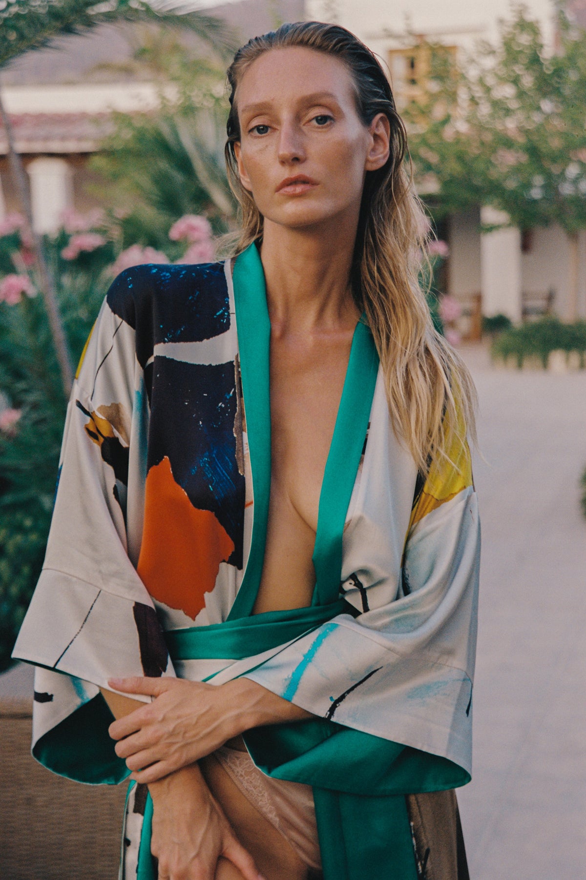 IBIZA VISTA REVERSIBLE EMERALD SILK KIMONO