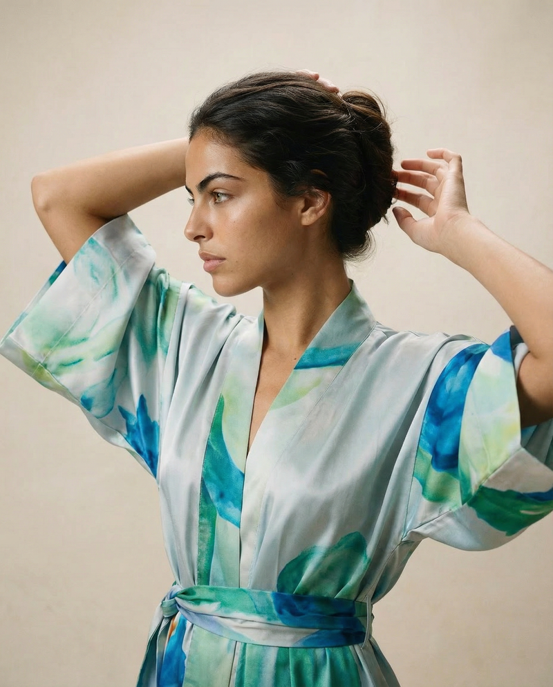 Hummingbird Lilies Silk Kimono