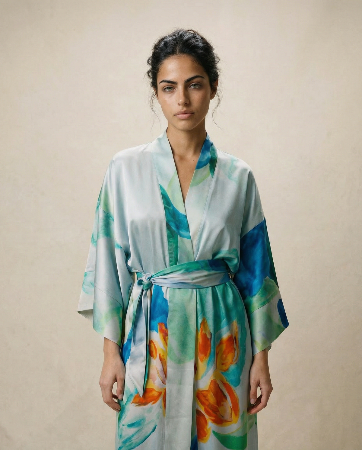 Hummingbird Lilies Silk Kimono