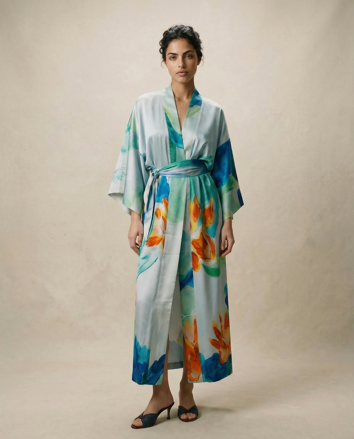 Hummingbird Lilies Silk Kimono