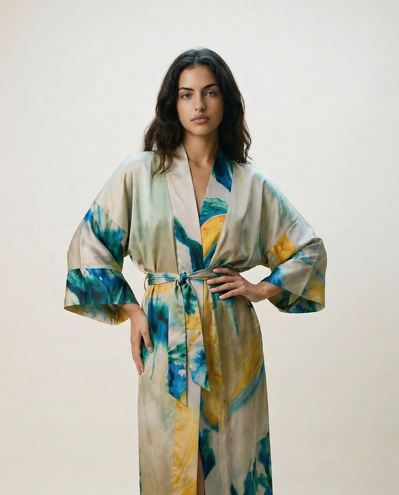 HUMMINGBIRD SKY SILK KIMONO